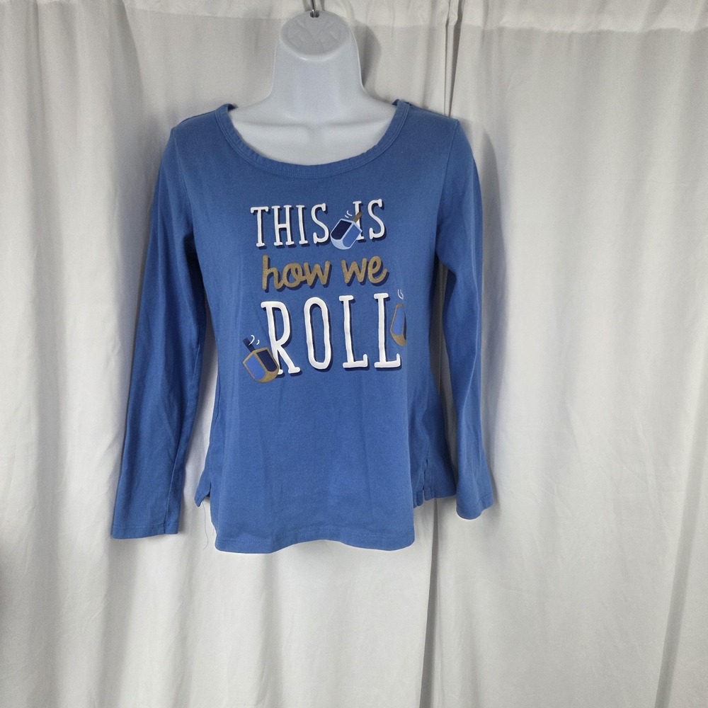 Family PJs Pajama Top Womens XS Blue Long Sleeve This Is How We Roll Holiday